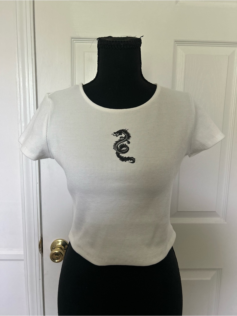 Princess Polly White Ribbed Dragon Crop Tee